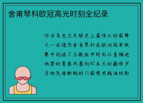 舍甫琴科欧冠高光时刻全纪录